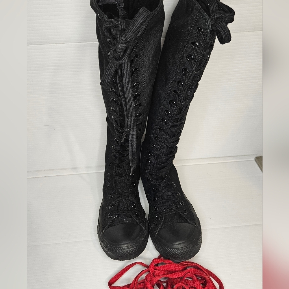 Y2K Black Knee-High Converse Sneakers Women’s Size 8 – Bold Red Laces, Retro Y2K - Picture 5 of 16
